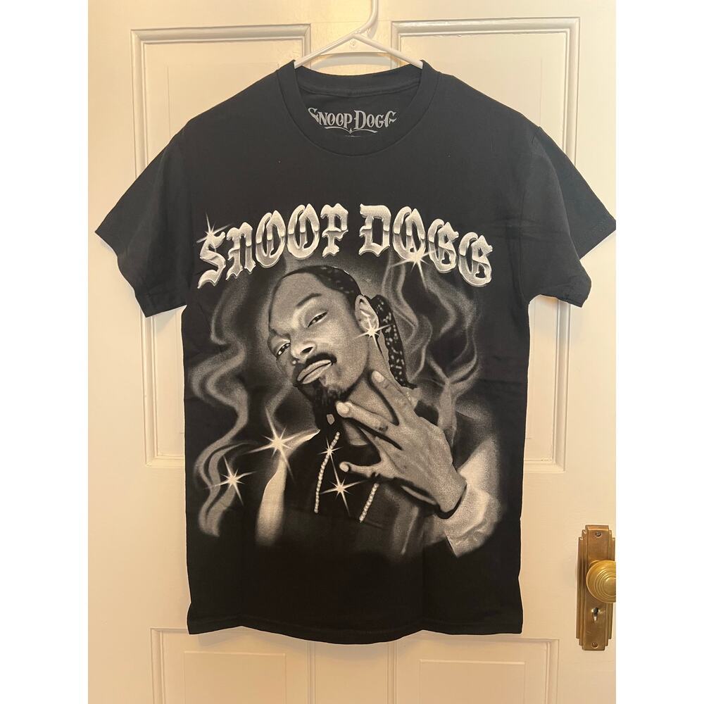 NEW Snoop Dogg Men's S Air Brush Photo Graphic T Shirt Band Black White Tee